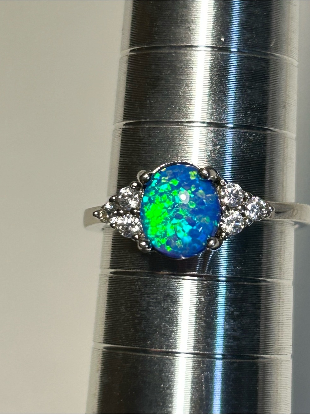 Sterling Silver 925 Ring Size 6.75 Opal Blue Green